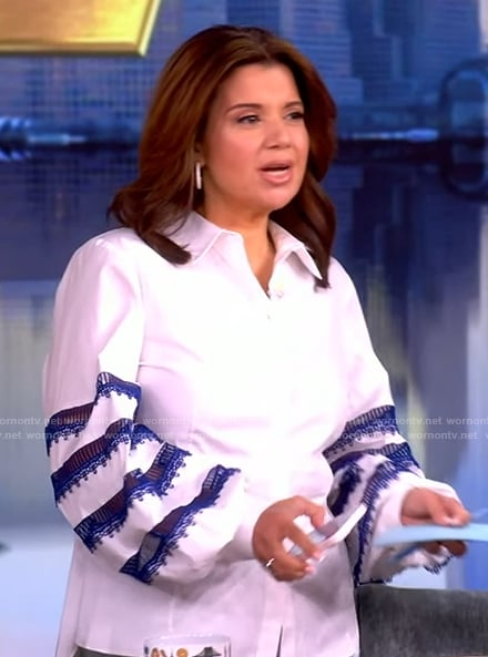 Ana's white embroidered panel top on The View