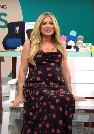 Ashley Bellman's black and red floral maxi dress on CBS Mornings