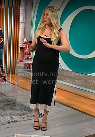 Ashley Bellman's black and white layered midi dress on CBS Mornings