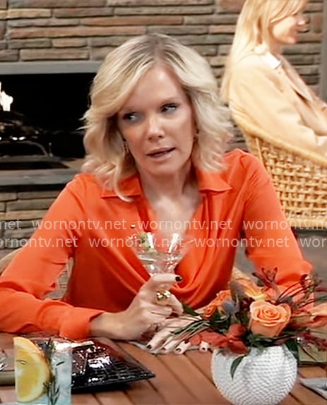 Ava's orange cowl-neck blouse on General Hospital