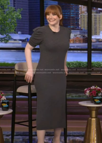 Bryce Dallas's gray ruched sleeve sweater dress on Live with Kelly and Mark