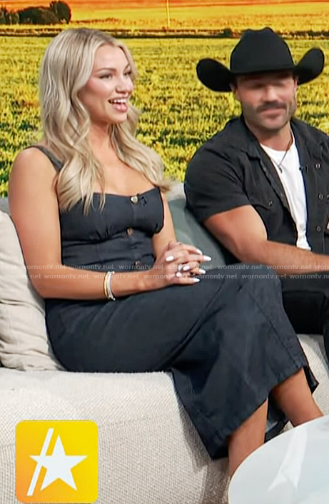 Calah Jackson's denim button front dress on Access Hollywood