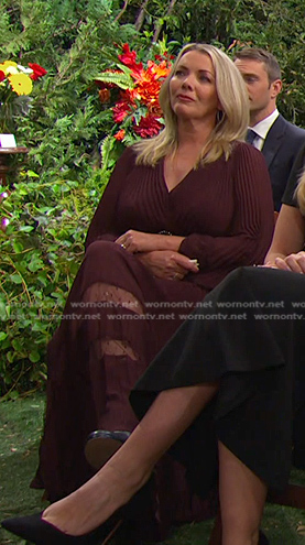 Carrie's burgundy pleated dress on Days of our Lives