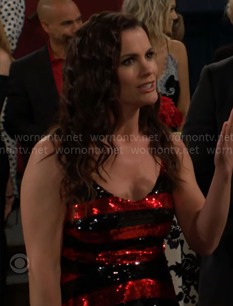 Chelsea's red striped sequin dress on The Young and the Restless