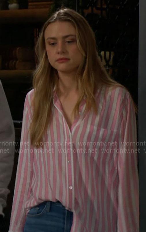 Claire's pink striped shirt on The Young and the Restless