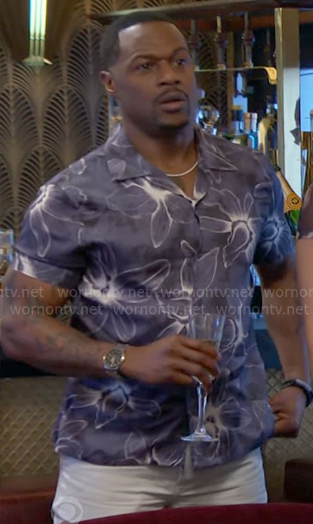 Damian's blue floral shirt on The Young and the Restless