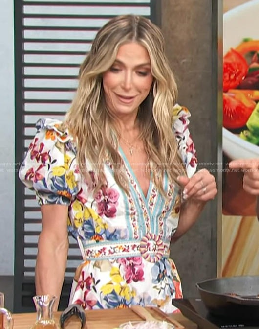 Debbie Matenopoulos's floral print mini dress on Access Hollywood