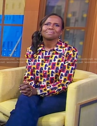 Deborah's multicolor print blouse on Good Morning America