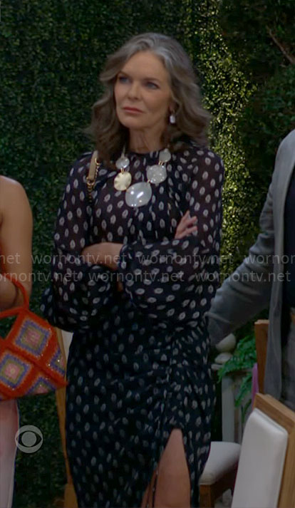 Diane's navy printed blouse and skirt set on The Young and the Restless