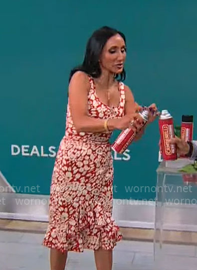 Elizabeth Werner's red printed ruffle-hem dress on CBS Mornings