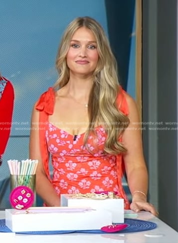 Emma Villaneda's coral pink floral dress on Good Morning America