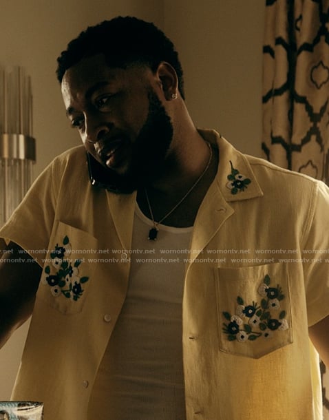 Emmett's yellow floral embroidered shirt on The Chi