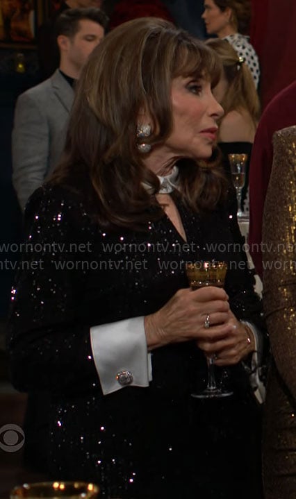 Esther's black sequin dress with contrasting collar and cuffs on The Young and the Restless