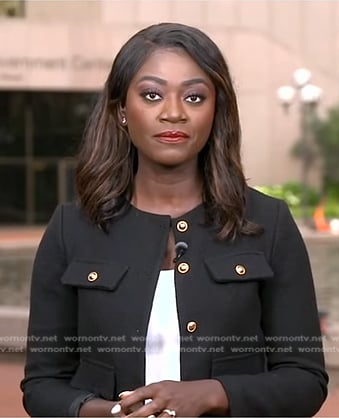Faith Abubey's black jacket with gold buttons on Good Morning America