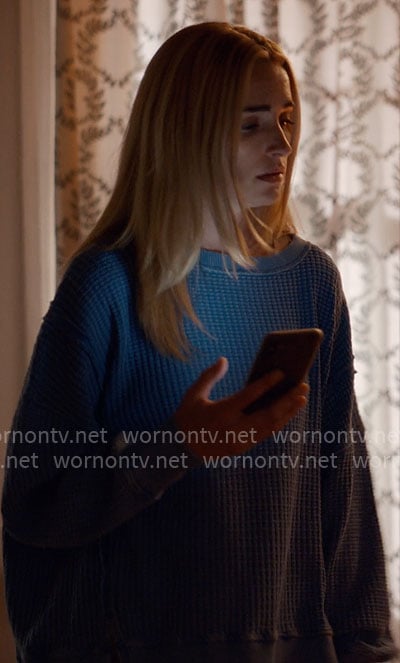 Georgia's blue oversized waffle-knit sweater on Ginny & Georgia
