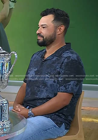 J. J. Spaun's navy print camp shirt on Today