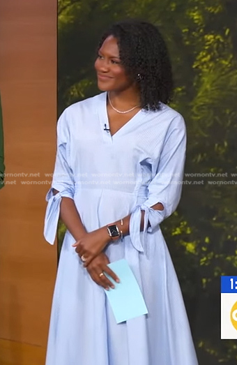 Janai's blue striped bow sleeve dress on Good Morning America