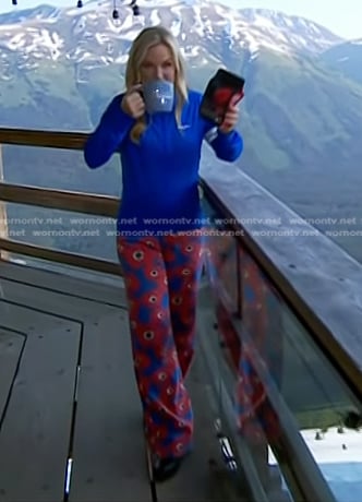 Jennifer Jolly's blue zip front jacket and floral pants on Today