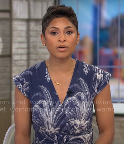 Jericka Duncan's blue palm tree print dress on CBS Mornings