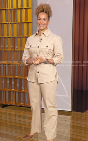 Jess Sims's beige safari shirt on Good Morning America