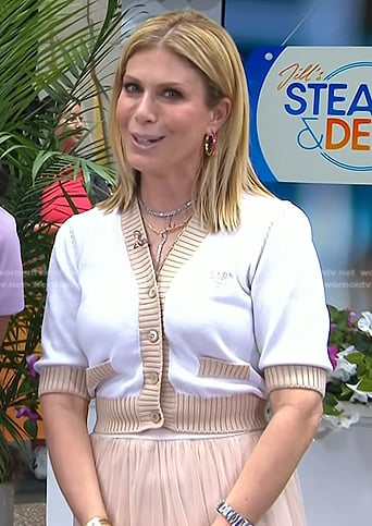 Jill's white contrast trim cropped cardigan on Today