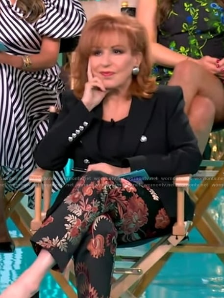 Joy's black blazer and floral print pants on The View