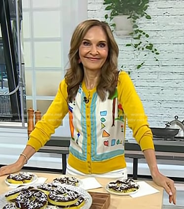 Joy's yellow graphic print cardigan on Today