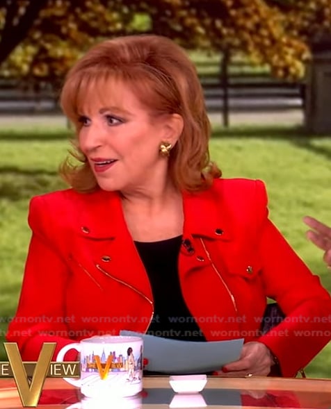 Joy's red moto jacket on The View