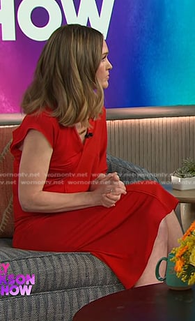 Julia Stiles's red asymmetric dress on The Kelly Clarkson Show
