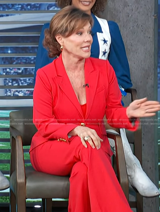 Kelli Finglass's red blazer on Access Hollywood