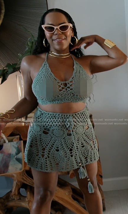 Kelli's crochet knit two piece set on The Real Housewives of Atlanta