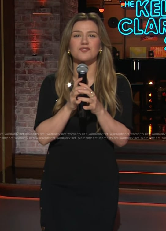 Kelly's black button detail dress on The Kelly Clarkson Show