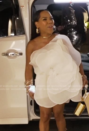 Kelli's white floral applique mini dress on The Real Housewives of Atlanta