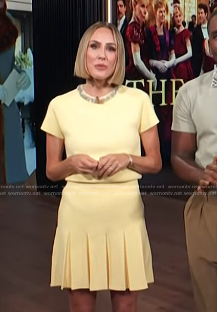Keltie's yellow embellished neckline top and skirt on E! News