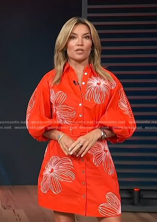 Kit's red floral embroidered mini dress on Access Hollywood