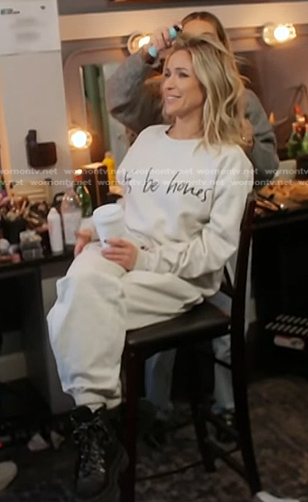 Kristin’s light grey print sweatshirt and jogger pants on Honestly Cavallari The Headline Tour