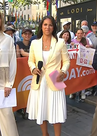 Laura's yellow blazer and white pleated skirt on Today
