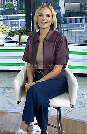 Marlee Matlin's burgundy short sleeve leather jacket on Today