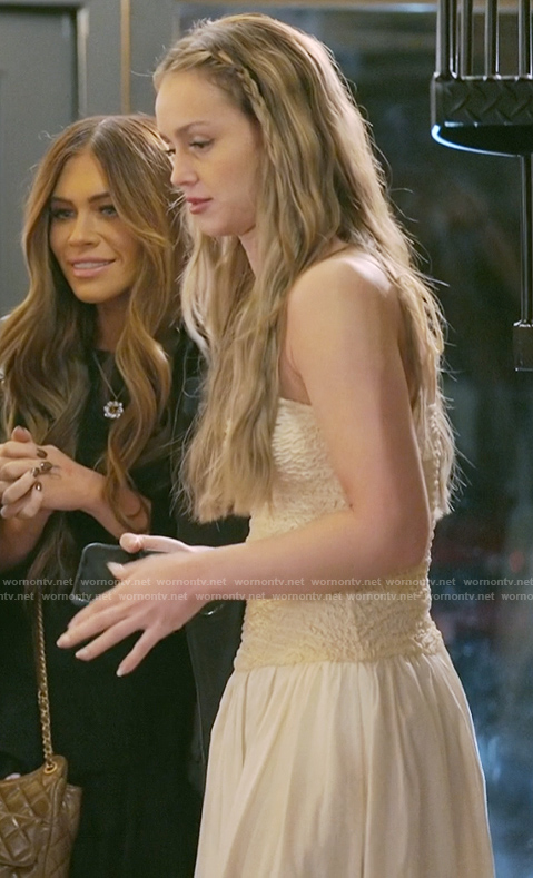 Mikayla's white textured dress on The Secret Lives of Mormon Wives