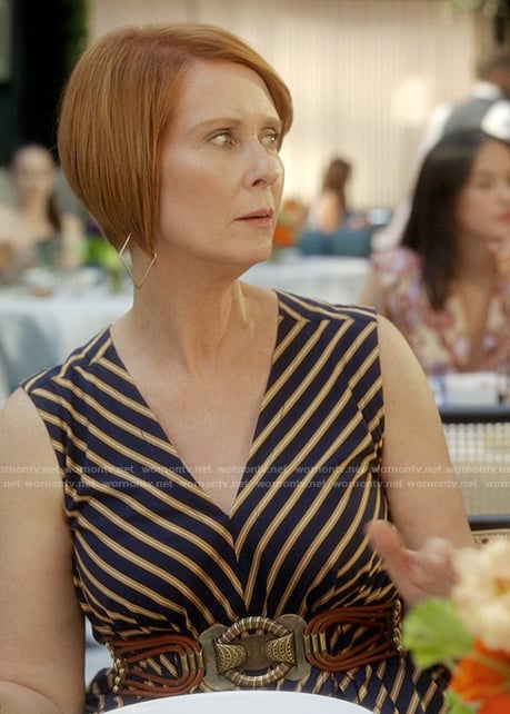 Miranda's striped v-neck dress on And Just Like That