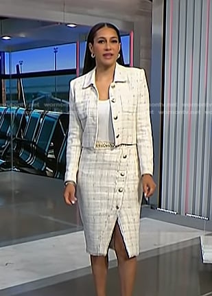 Morgan's white windowpane tweed jacket and skirt on NBC News Daily
