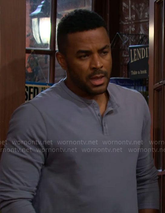 Nate's blue henley t-shirt on The Young and the Restless