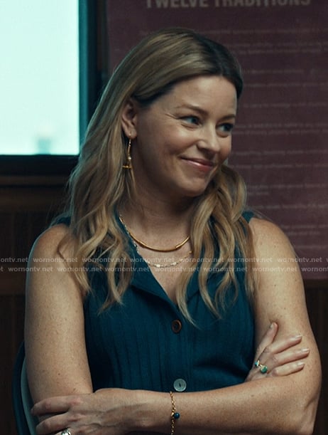 Nicky's blue button vest on The Better Sister