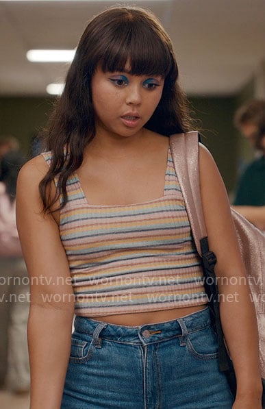 Norah's striped square neck tank top on Ginny & Georgia