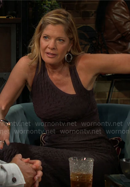 Phyllis's textured black dress with asymmetric neckline on The Young and the Restless