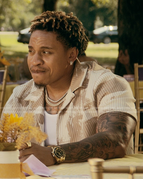 Charles's printed ribbed shirt on The Chi