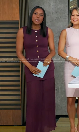 Rachel's purple vest and layered skirt on Good Morning America