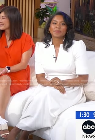 Rachel's white pleated midi dress on Good Morning America