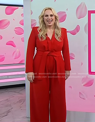 Rebel Wilson's red tie waist jumpsuit on Today