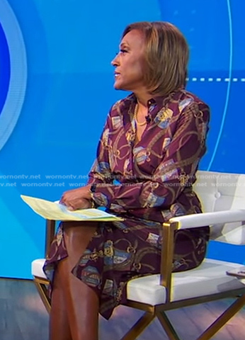 Robin's burgundy print shirtdress on Good Morning America